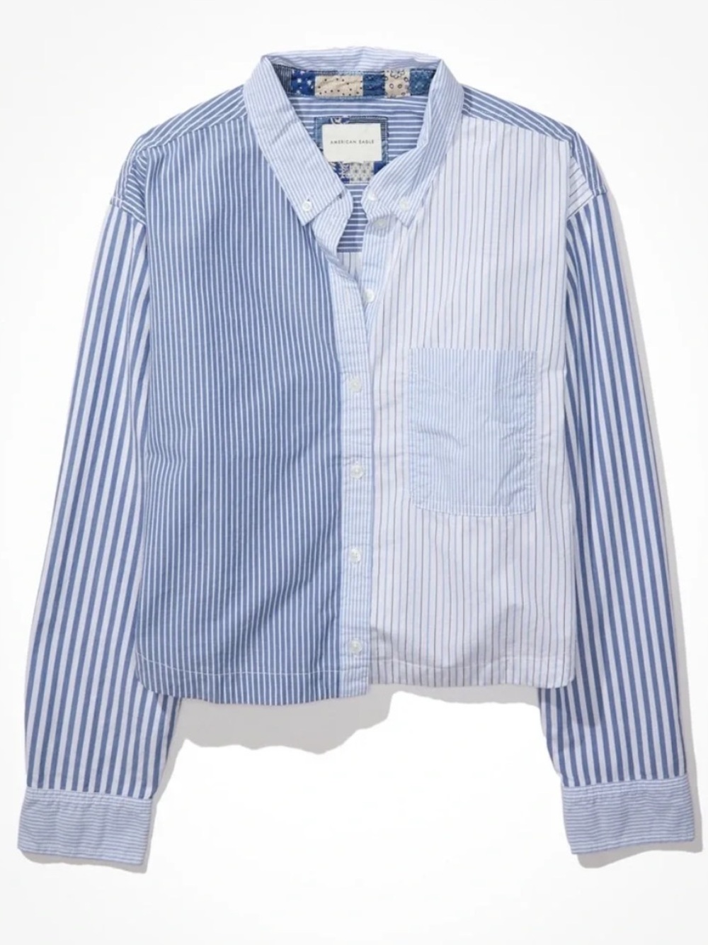 AMERICAN EAGLE OUTFITTERS 100% cotton blue colorblock striped button down medium